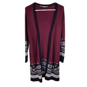 Valerie Stevens Open Long Duster Cardigan Knit Sweater Women’s Size S Burgundy
